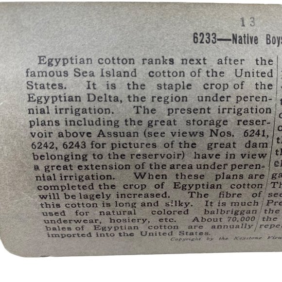 Antique 1905 Stereoview Photo Card Native Boys Spinning Cotton Egypt Keystone - Picture 7 of 10